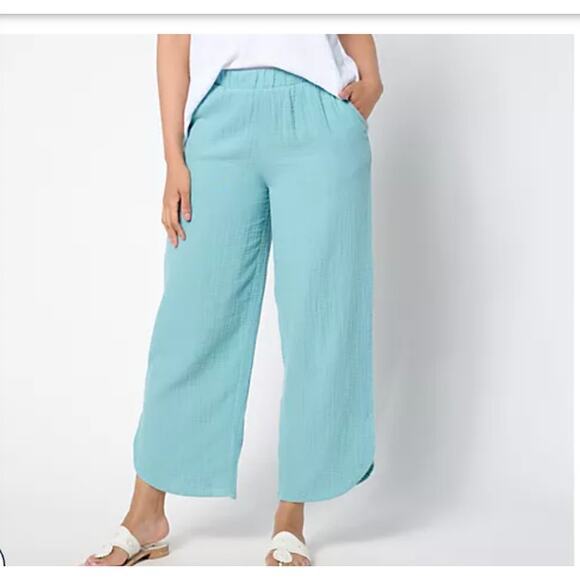 LOGO by Lori Goldstein Wide Leg Pants Size 3x Blue Gauze Crop Beachy - Picture 1 of 8